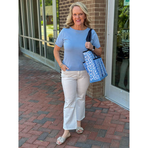 Allison Short Sleeve Fine Gauge Sweater - Sky Blue