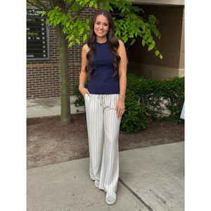 Sutton Linen Blend Striped Pants - Natural Stripe