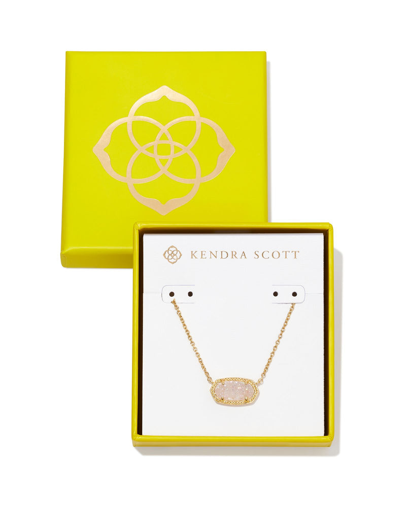 KENDRA SCOTT BOXED ELISA PENDANT NECKLACE GOLD IRIDESCENT DRUSY