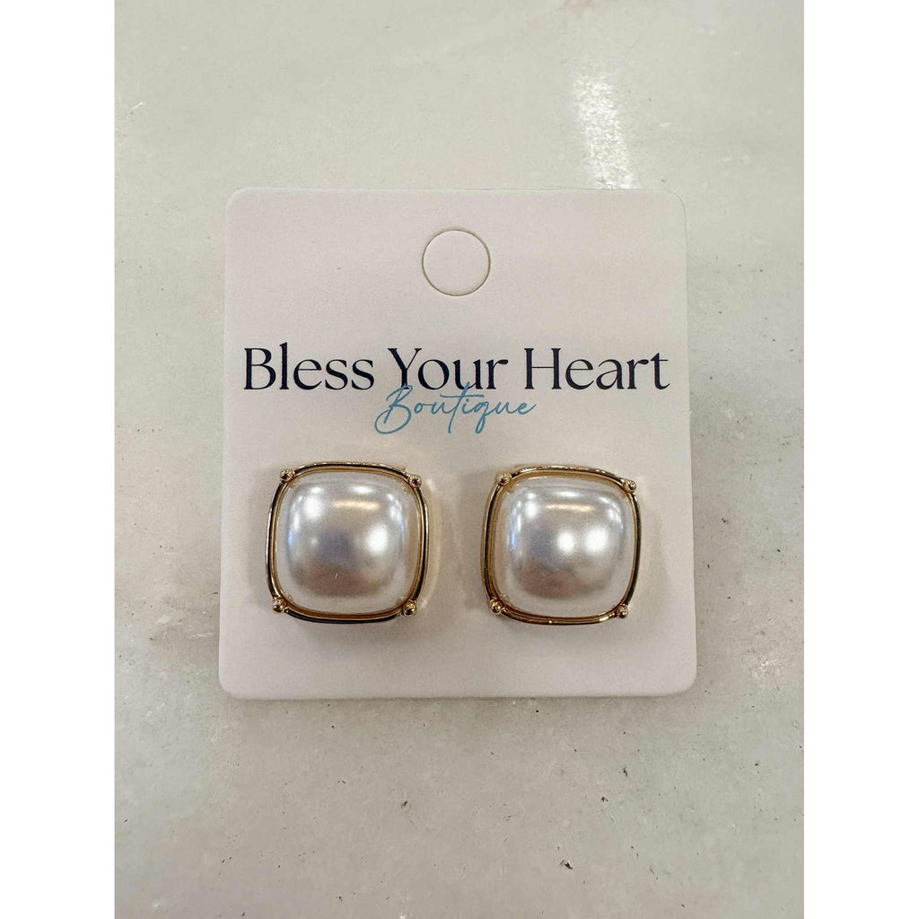 Epoxy Stone Square Stud Earrings - Gold