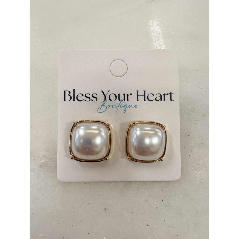 Epoxy Stone Square Stud Earrings - Gold