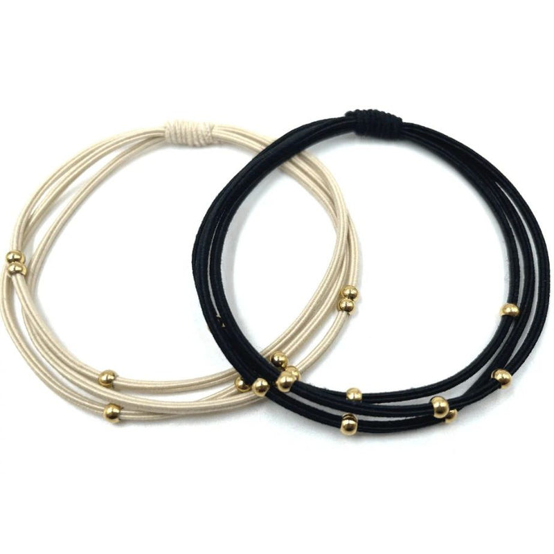 Erin Gray 3mm Gold Water Pony Waterproof Bracelet Hair Bands - Black + Beige