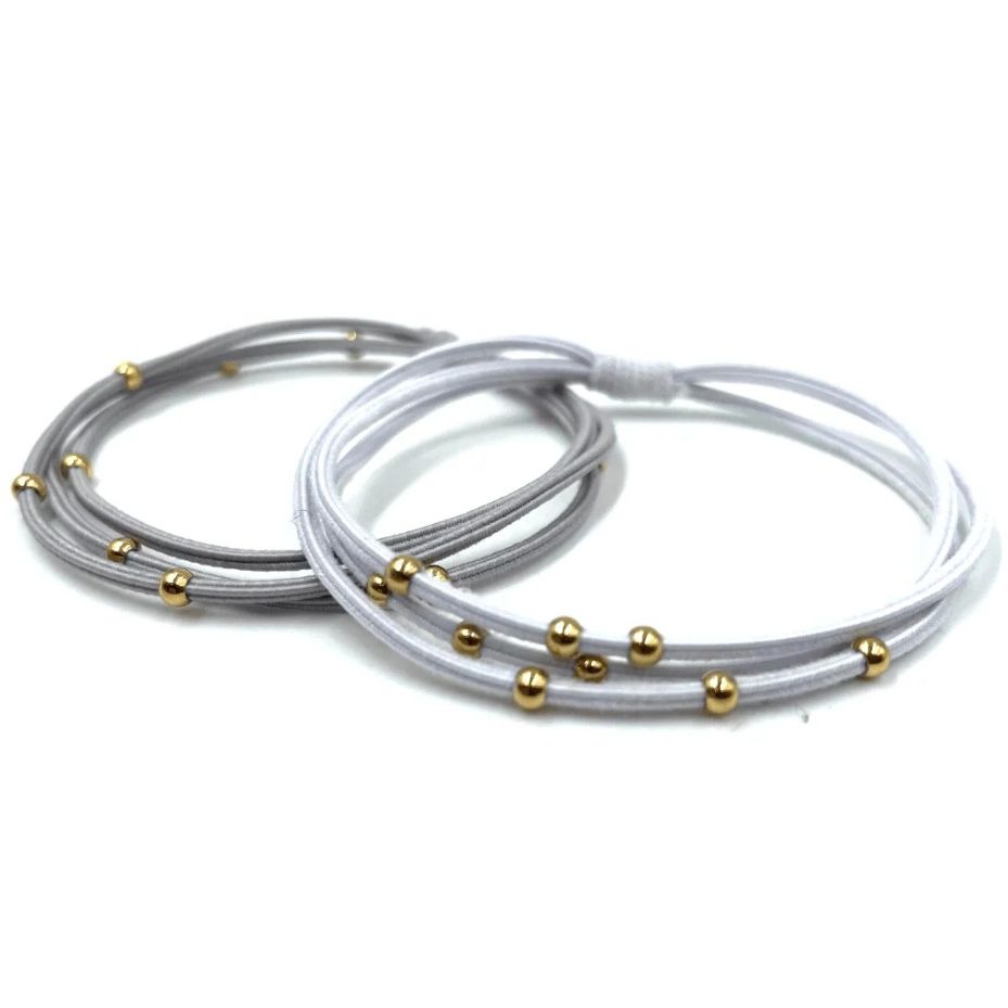 Erin Gray 3mm Gold Water Pony Waterproof Bracelet Hair Bands - Gray + White