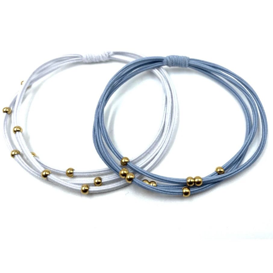 Erin Gray 3mm Gold Water Pony Waterproof Bracelet Hair Bands - Light Blue + White