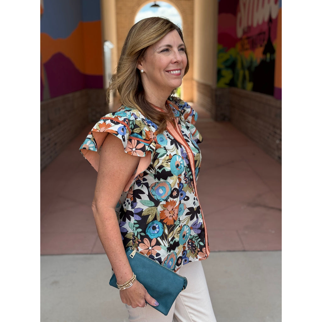 Rowan Floral Flutter Sleeve Top - Cinnamon