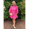 Selena V-Neck 3/4-Sleeve Mini Dress with Scallop Trim - Pink