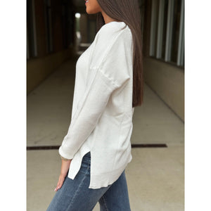 Meghan Soft Waffle V Neck Fine Gauge Sweater - Off White