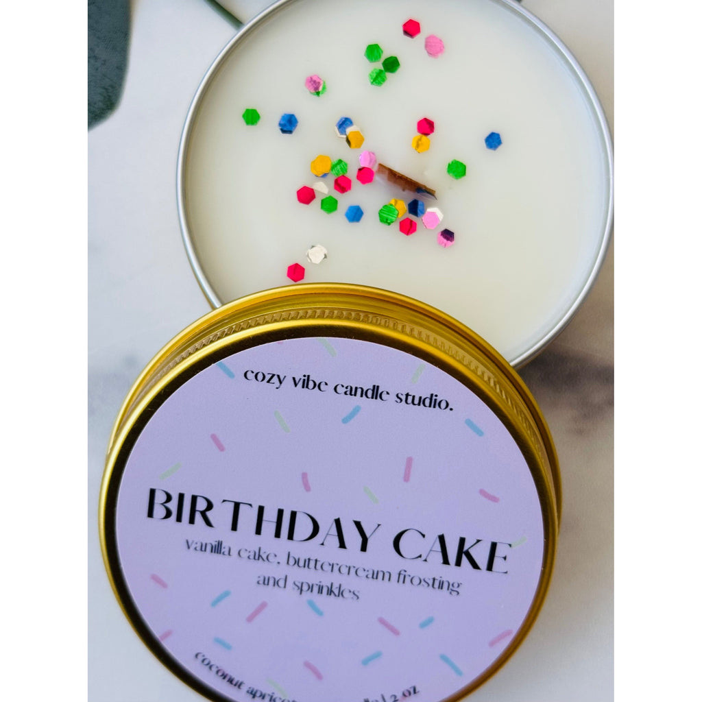Mini Birthday Cake Candle | 2oz Gold Tin