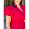 Amberlyn V-Neck Bubble Sleeve Tiered Maxi Dress - Crimson Red