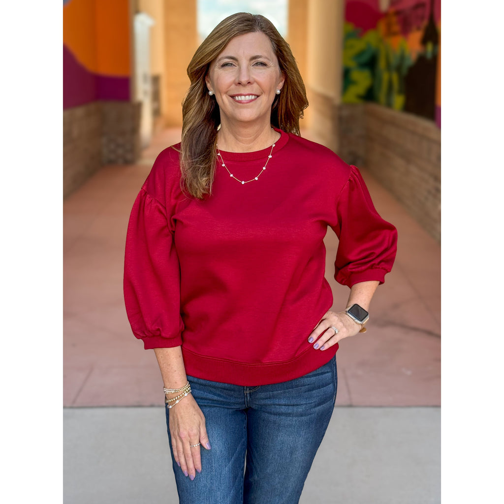 Vienna Peasant Sleeve Sweatshirt - Burgundy