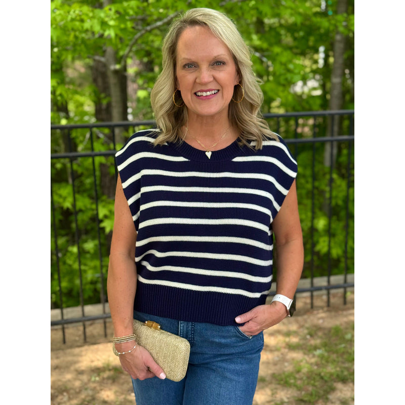Bianca Stripe Print Sweater - Navy/Ivory
