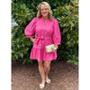 Selena V-Neck 3/4-Sleeve Mini Dress with Scallop Trim - Pink