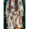 Ophelia 3/4 Length Sleeve Floral Print Mini Dress - Ecru