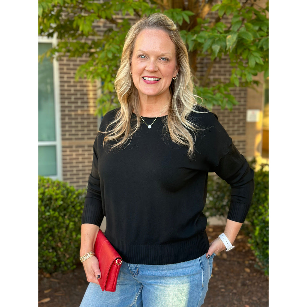 Skylar Boat Neck Long Sleeve Top - Black