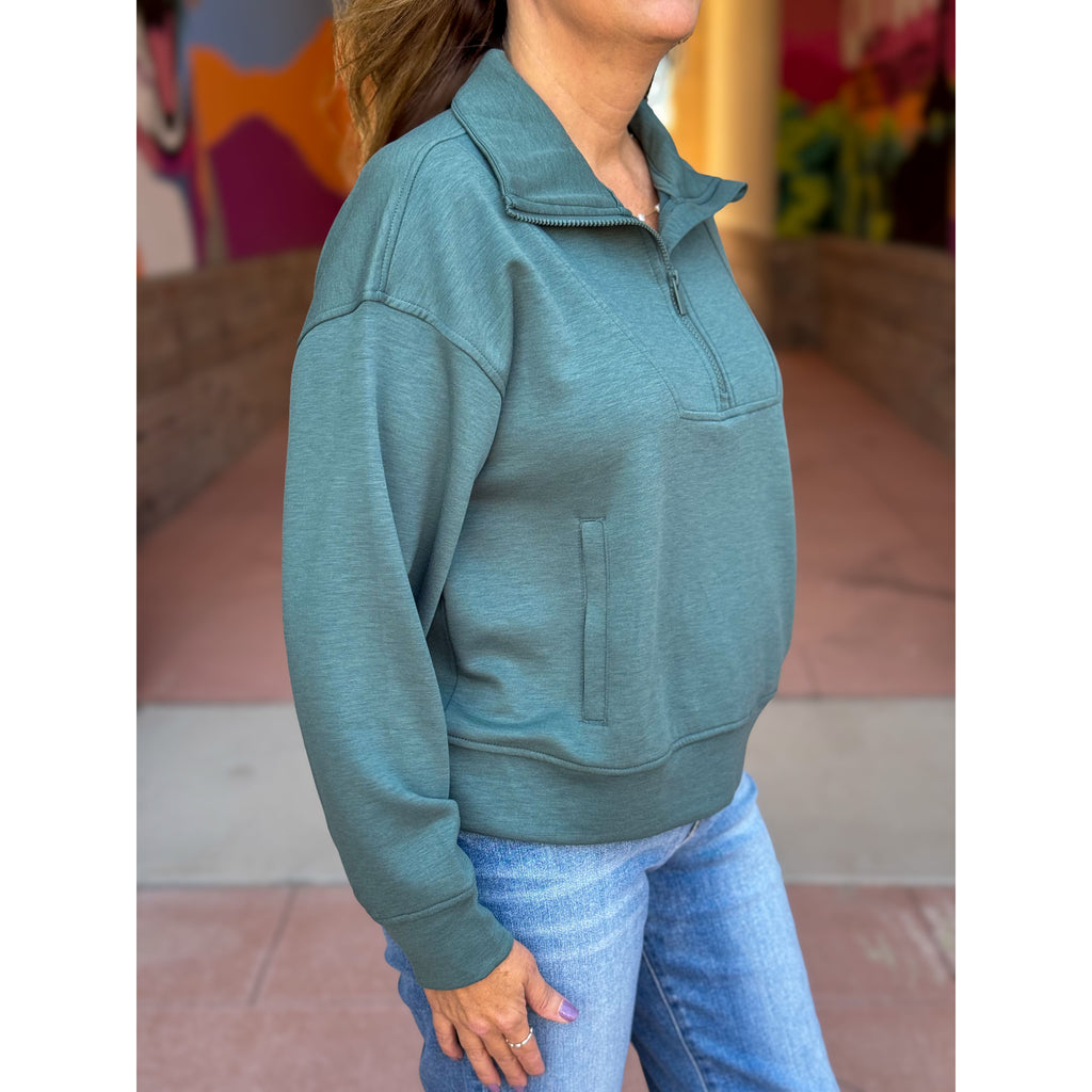 Georgina Scuba Half Zip Pullover - Ash Jade