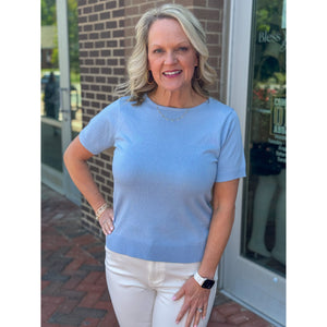 Allison Short Sleeve Fine Gauge Sweater - Sky Blue