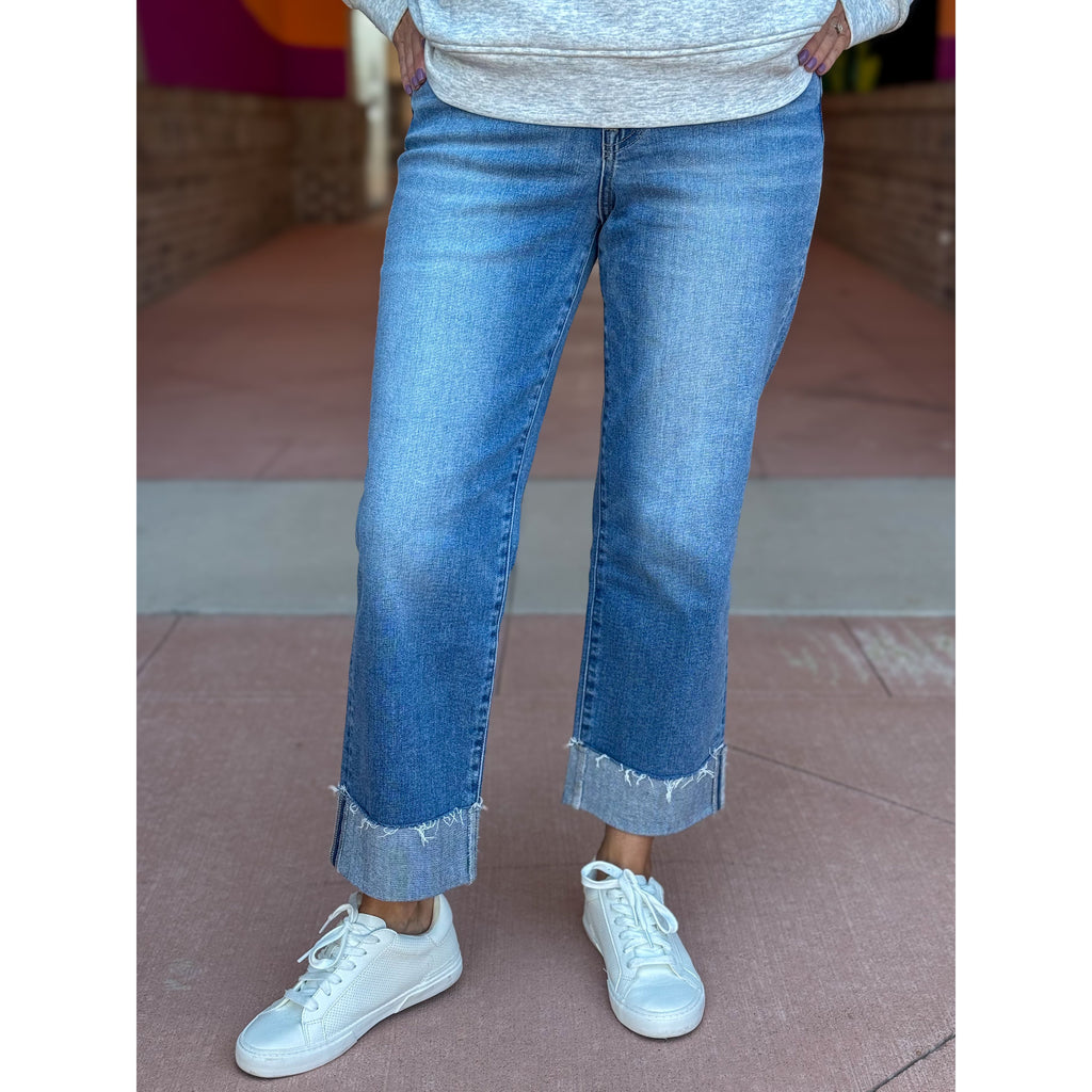 Flying Monkey High Rise Cuffed Straight Jeans - Radiantly