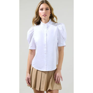 Finley Ruffle Button Down Blouse - White