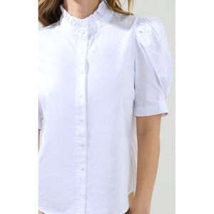 Finley Ruffle Button Down Blouse - White