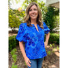 Maris Floral Poplin Split Neck Top - Cobalt