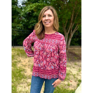 Grace and Lace Daydream Boho Top - Wine Floral - FINAL SALE