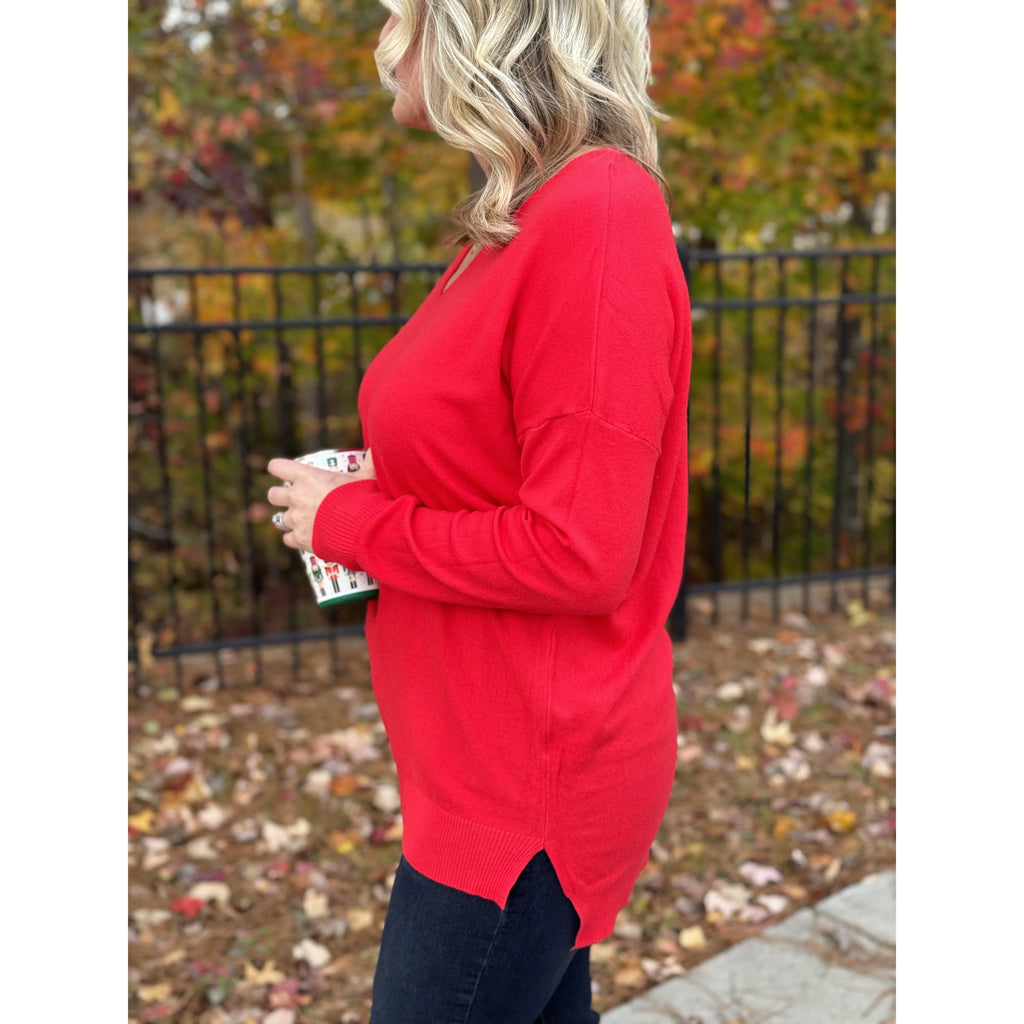 Madeleine Front Seam Sweater - Bright Red