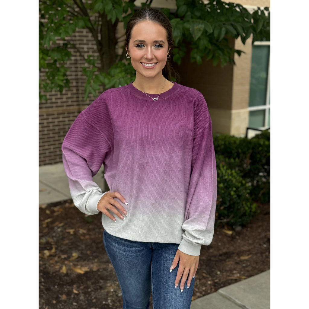 Calypso Essential Corded Crew Sweatshirt - Ombre Italian Plum/Ice Grey