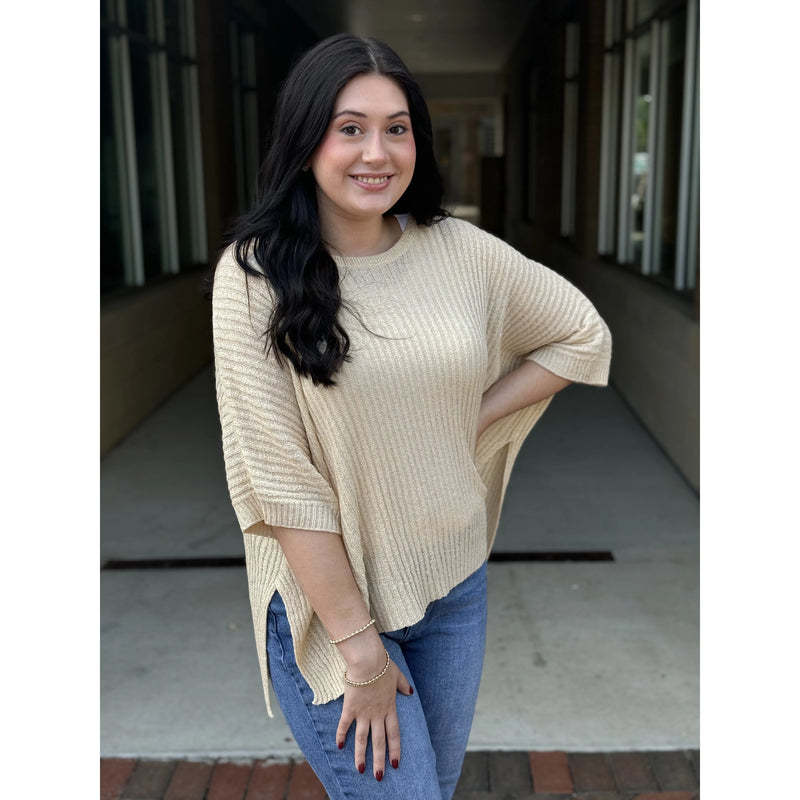 Rachel Dolman Short Sleeve Oversized Sweater - Oatmeal