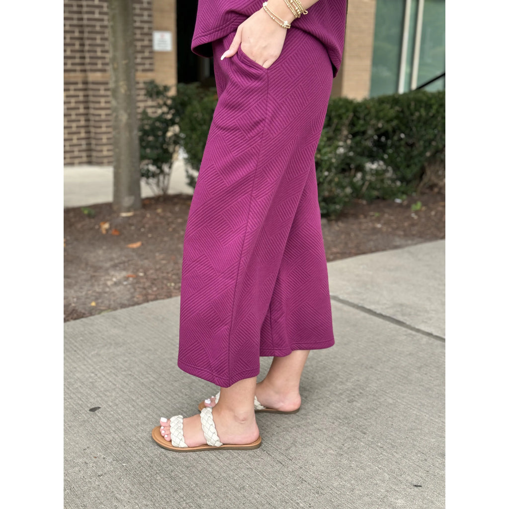 Lydia Textured High-Waisted Wide Leg Pants - Plum