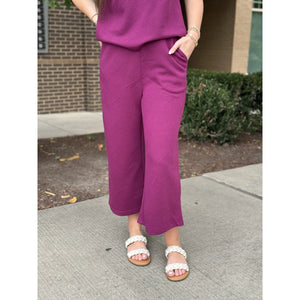 Lydia Textured High-Waisted Wide Leg Pants - Plum