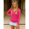 Alyssa Long Sleeve Polo Knit Top - Hot Pink