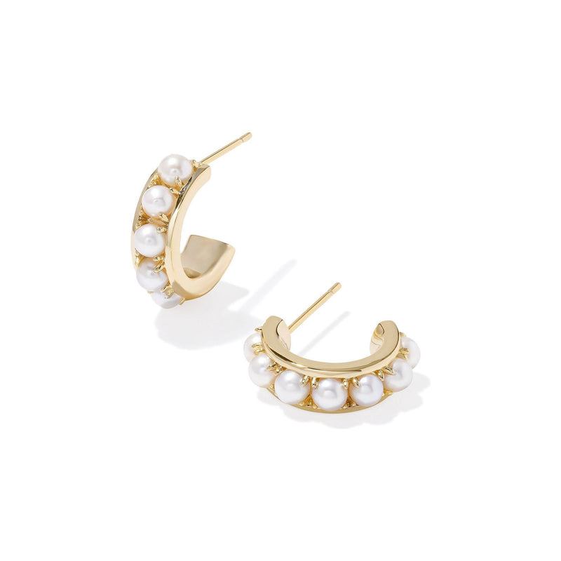 KENDRA SCOTT KRISTA HUGGIE EARRINGS GOLD WHITE PEARL