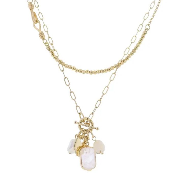 Gold Chain 2 Layer Necklace With Clear Natural Accents