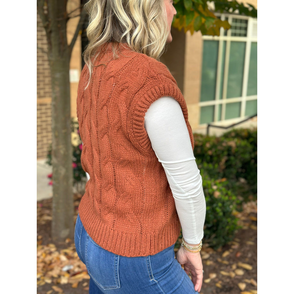 Grace and Lace Cabled Knit Sweater Vest - Cider