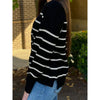 Grace and Lace Crew Neck Striped Sweater -  Black