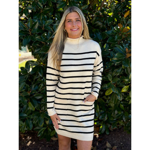 Grace and Lace Striped Sweater Dress - Natural/Black