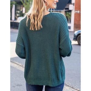 Grace and Lace Boyfriend Slouchy Knit Sweater - Blue Spruce