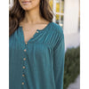 Grace and Lace Button Front Ruched Top - Sea Green