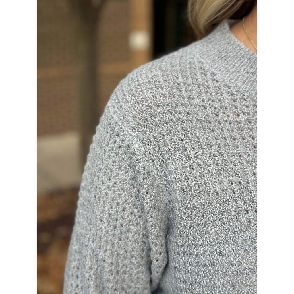 Grace and Lace Heathered Waffle Knit Sweater - Heathered Grey