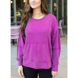 Grace and Lace Mineral Washed Pullover Sweatshirt - Boysenberry