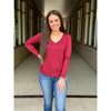 Grace and Lace Modal V-Neck Long Sleeve Tee - Red