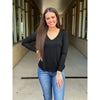 Grace and Lace Modal V-Neck Long Sleeve Tee - Black