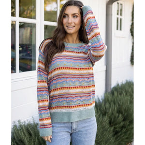 Grace and Lace Striped Sweater - Multi Earthtone