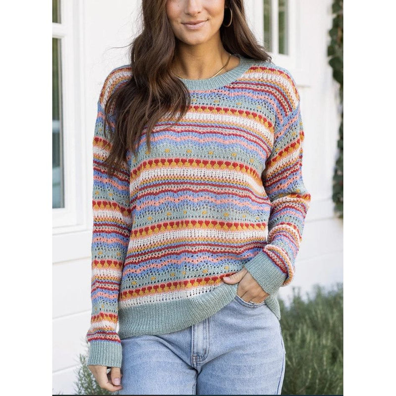 Grace and Lace Striped Sweater - Multi Earthtone