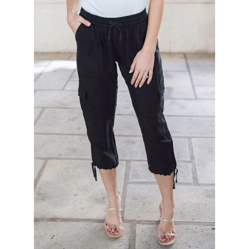 Grace and Lace Tencel Cropped Cargo Pants - Black