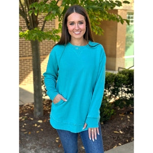 Grace and Lace Vintage Washed Tunic Sweatshirt - Aqua