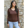 Grace and Lace Modal V-Neck Long Sleeve Tee - Brown