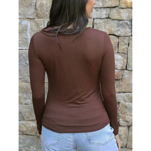 Grace and Lace Modal V-Neck Long Sleeve Tee - Brown