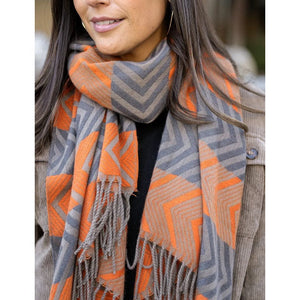 Grace and Lace Chevron Scarf - Grey/Orange - One Size