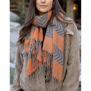 Grace and Lace Chevron Scarf - Grey/Orange - One Size